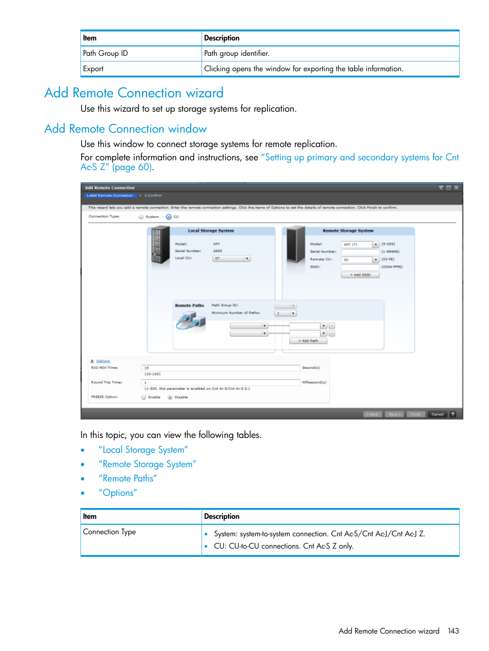 Add remote connection wizard, Add remote connection window | HP XP7 Storage User Manual | Page 143 / 195