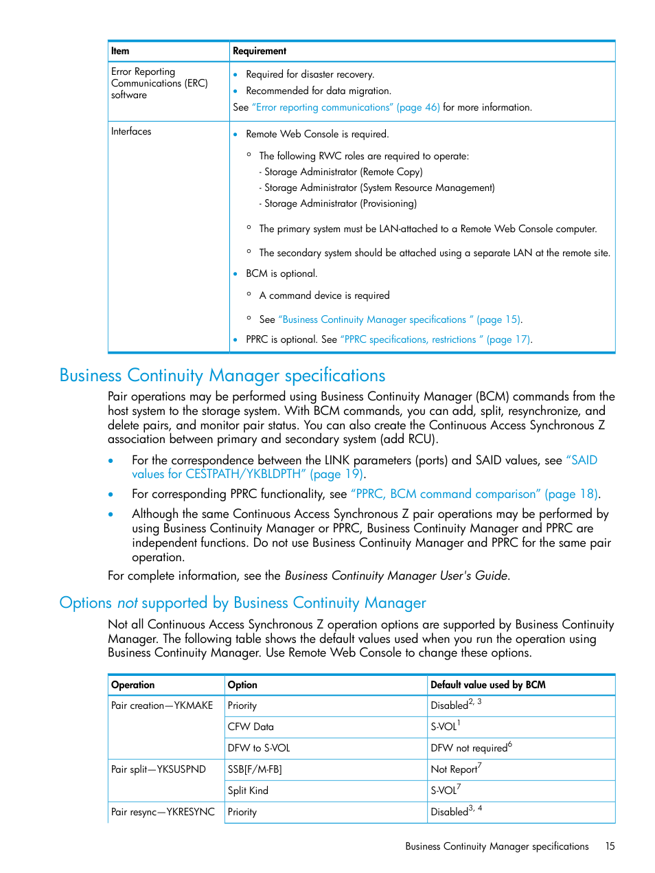 Business continuity manager specifications | HP XP7 Storage User Manual | Page 15 / 195