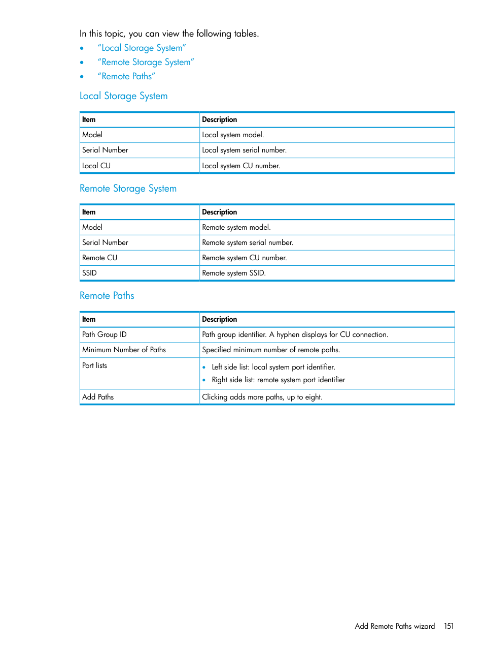 Local storage system, Remote storage system, Remote paths | HP XP7 Storage User Manual | Page 151 / 195