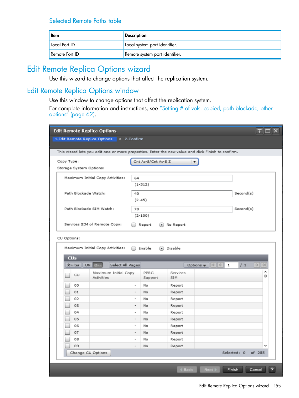 Edit remote replica options wizard, Edit remote replica options window | HP XP7 Storage User Manual | Page 155 / 195