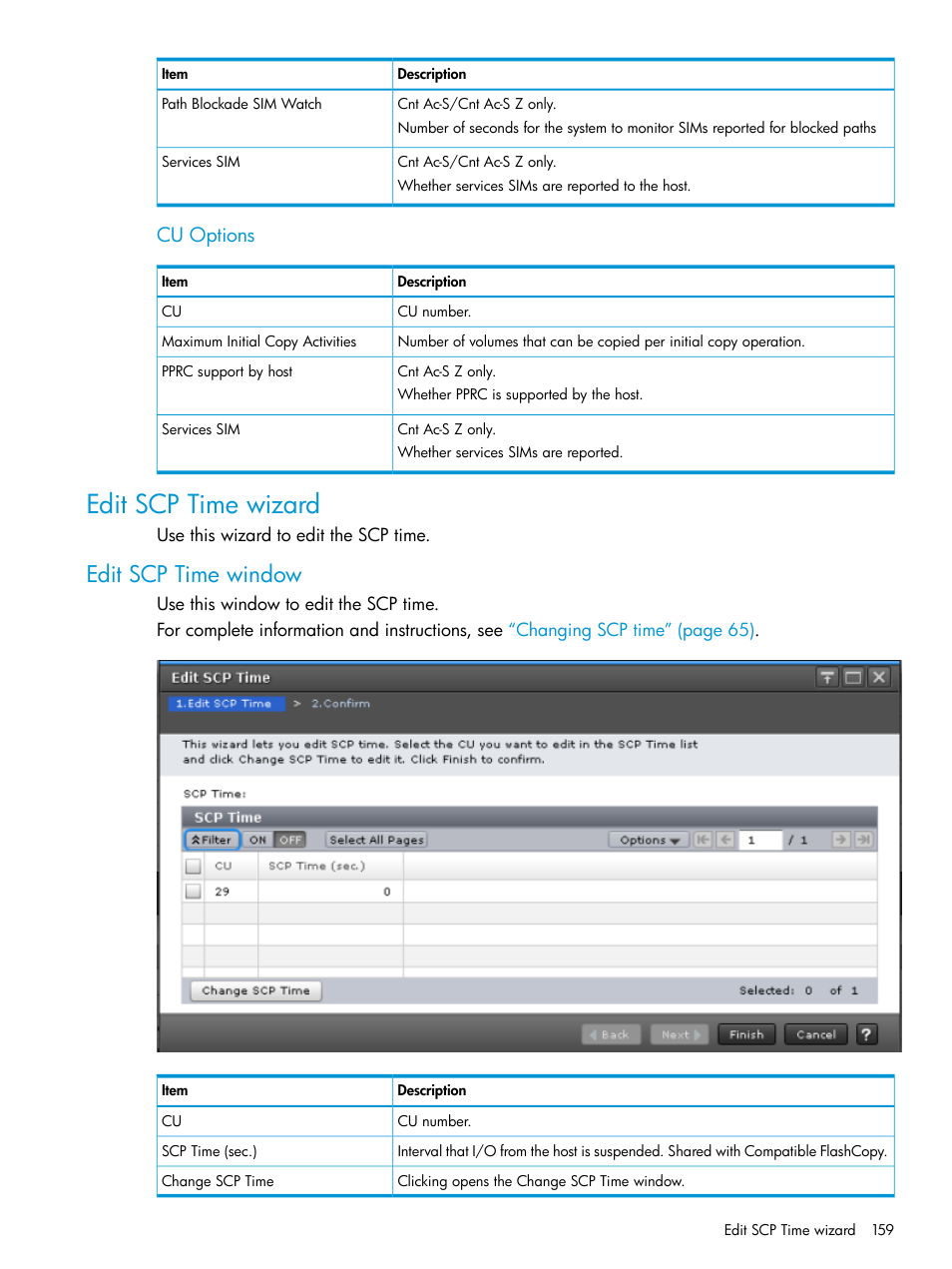 Edit scp time wizard, Edit scp time window, Cu options | HP XP7 Storage User Manual | Page 159 / 195