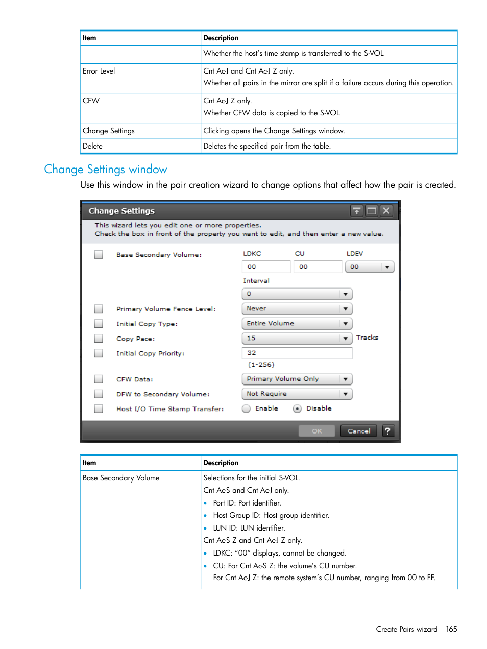 Change settings window | HP XP7 Storage User Manual | Page 165 / 195