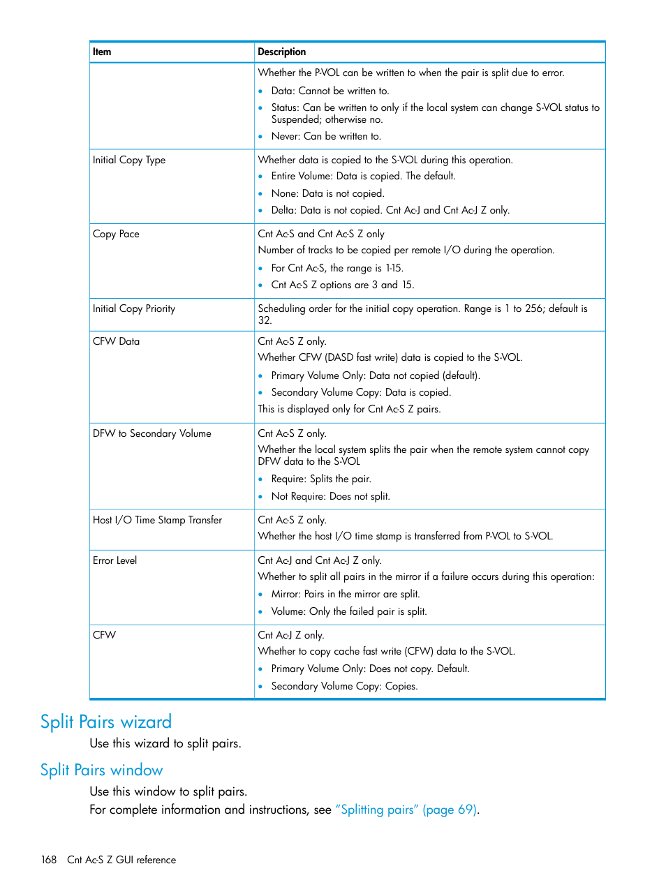Split pairs wizard, Split pairs window | HP XP7 Storage User Manual | Page 168 / 195