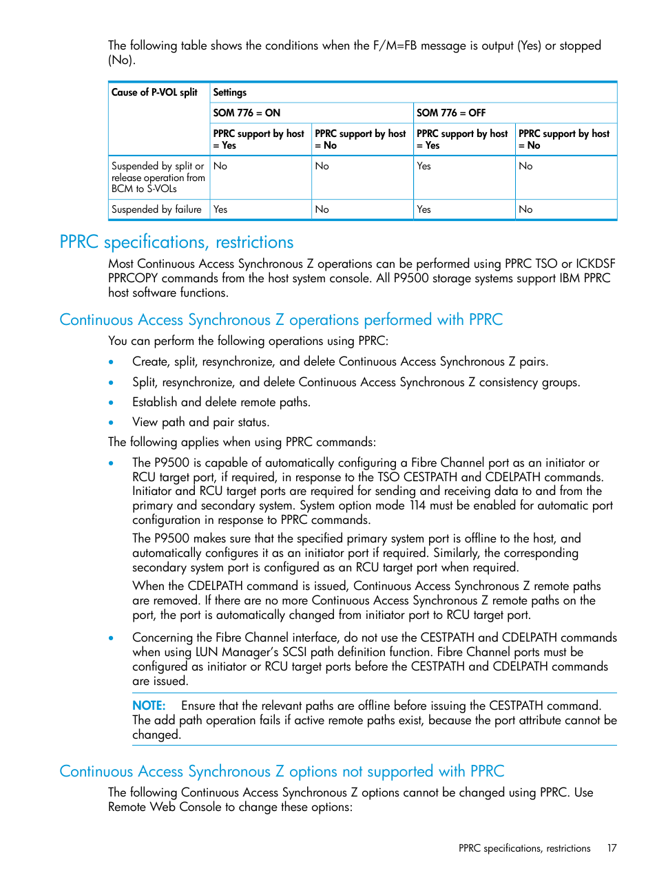 Pprc specifications, restrictions | HP XP7 Storage User Manual | Page 17 / 195