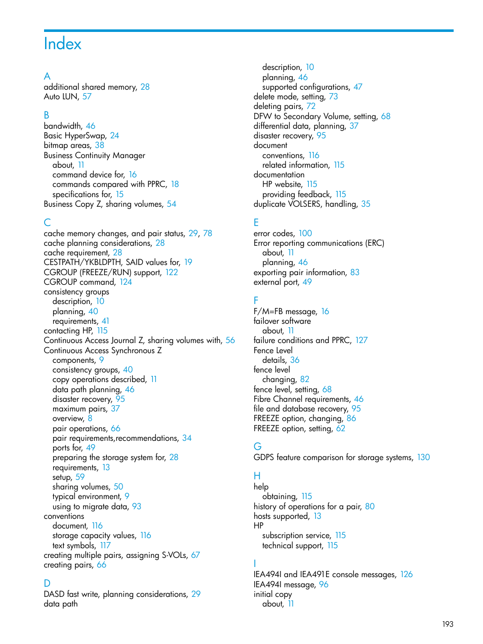 Index | HP XP7 Storage User Manual | Page 193 / 195