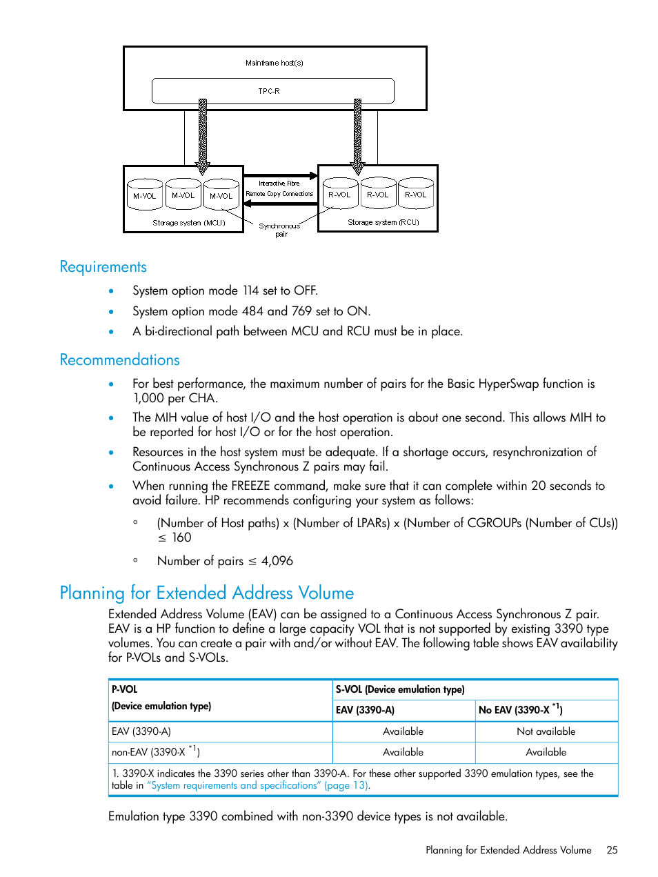 Requirements, Recommendations, Planning for extended address volume | Requirements recommendations | HP XP7 Storage User Manual | Page 25 / 195