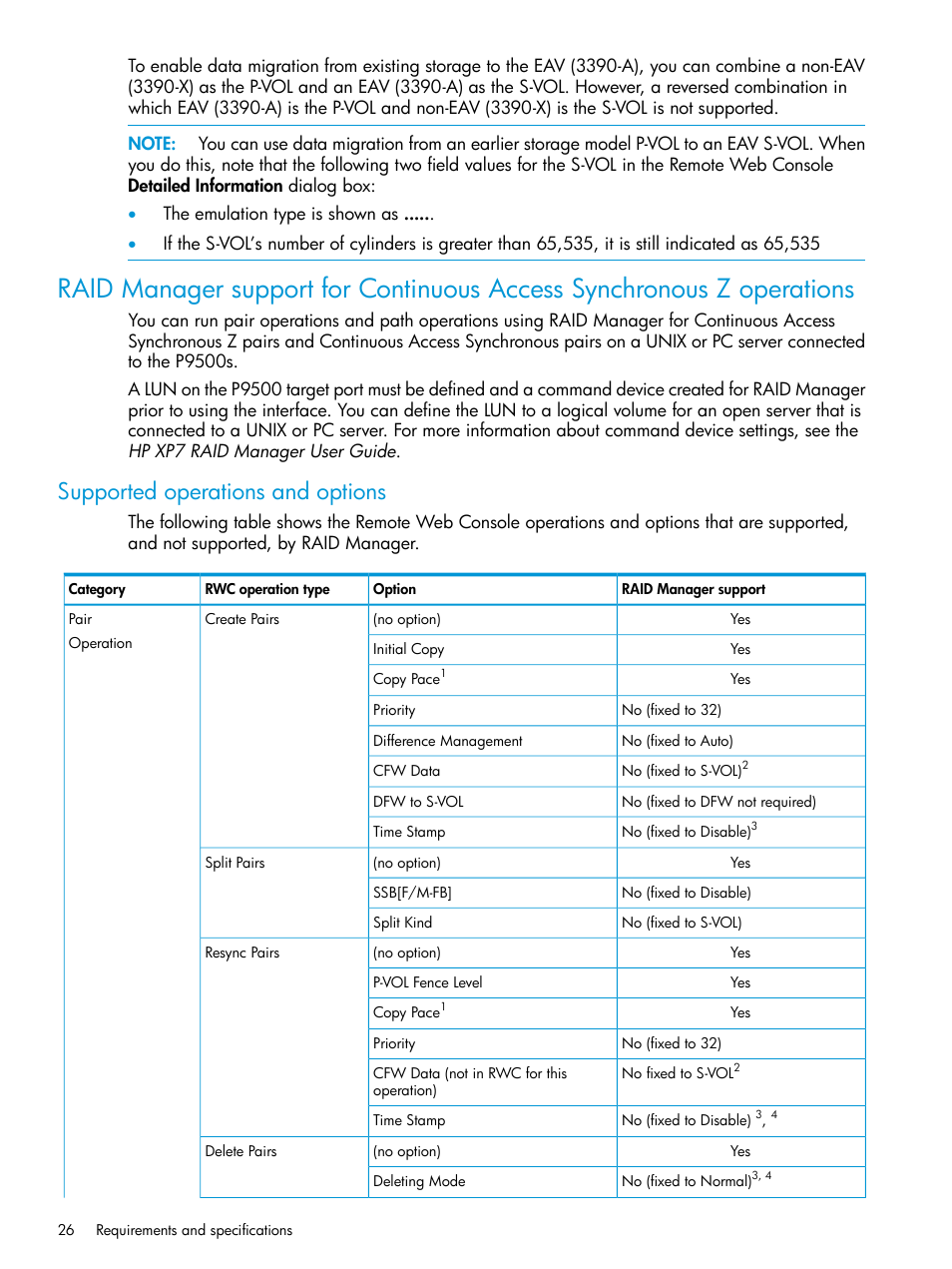 Supported operations and options | HP XP7 Storage User Manual | Page 26 / 195