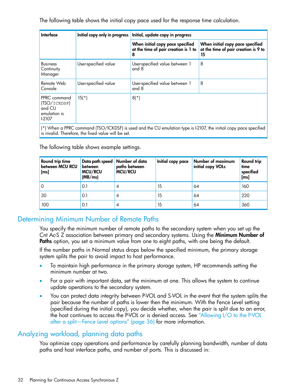 Determining minimum number of remote paths, Analyzing workload, planning data paths, Analyzing workload | HP XP7 Storage User Manual | Page 32 / 195