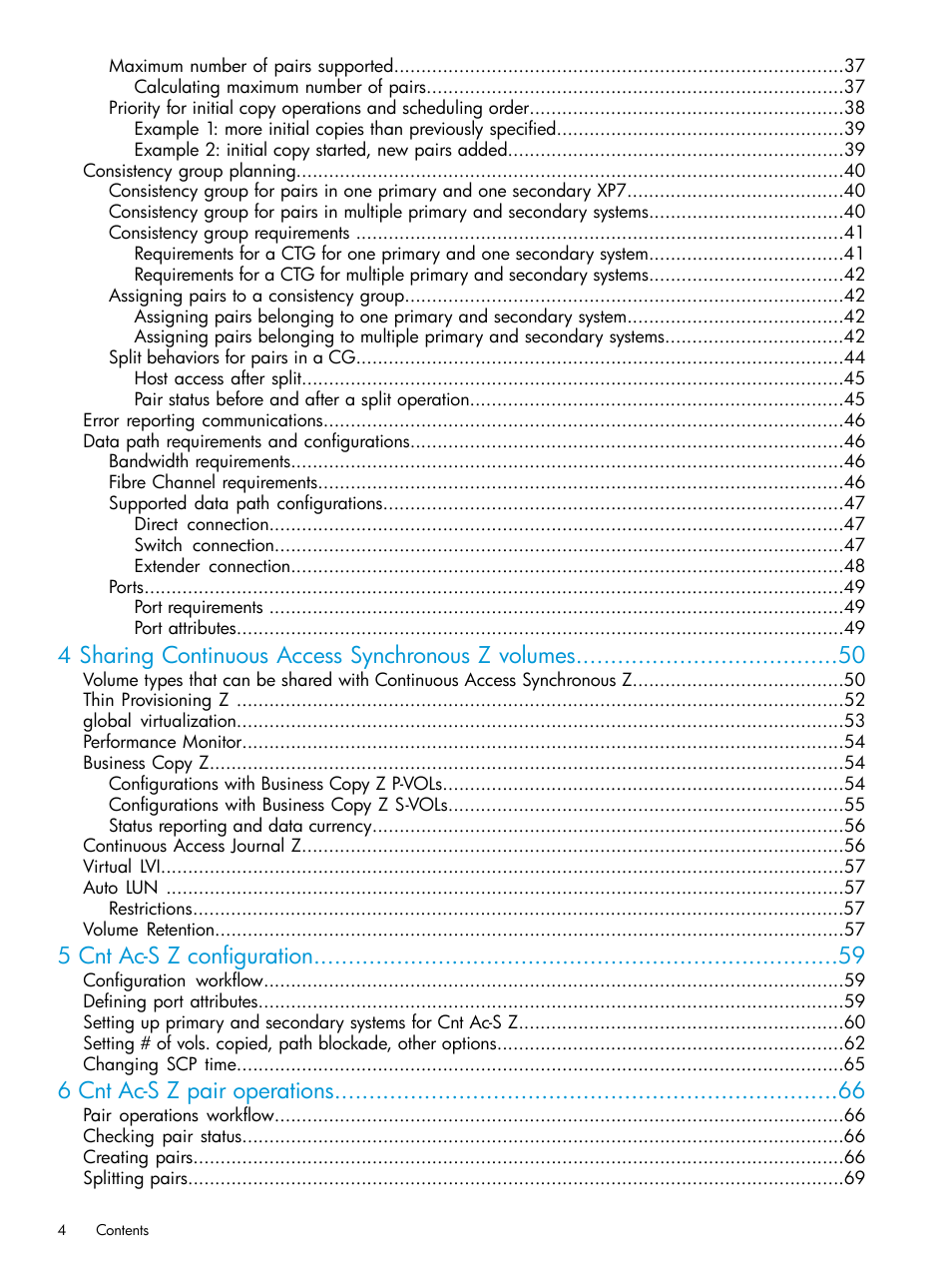 4 sharing continuous access synchronous z volumes, 5 cnt ac-s z configuration, 6 cnt ac-s z pair operations | HP XP7 Storage User Manual | Page 4 / 195