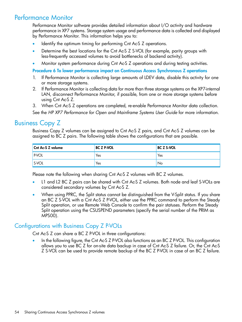 Performance monitor, Business copy z, Configurations with business copy z p-vols | Performance monitor business copy z | HP XP7 Storage User Manual | Page 54 / 195