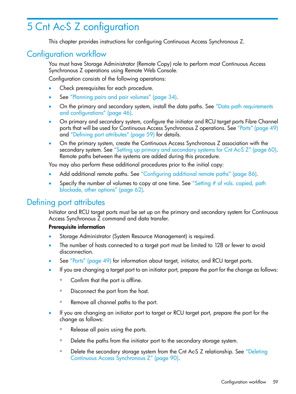 5 cnt ac-s z configuration, Configuration workflow, Defining port attributes | Configuration workflow defining port attributes | HP XP7 Storage User Manual | Page 59 / 195