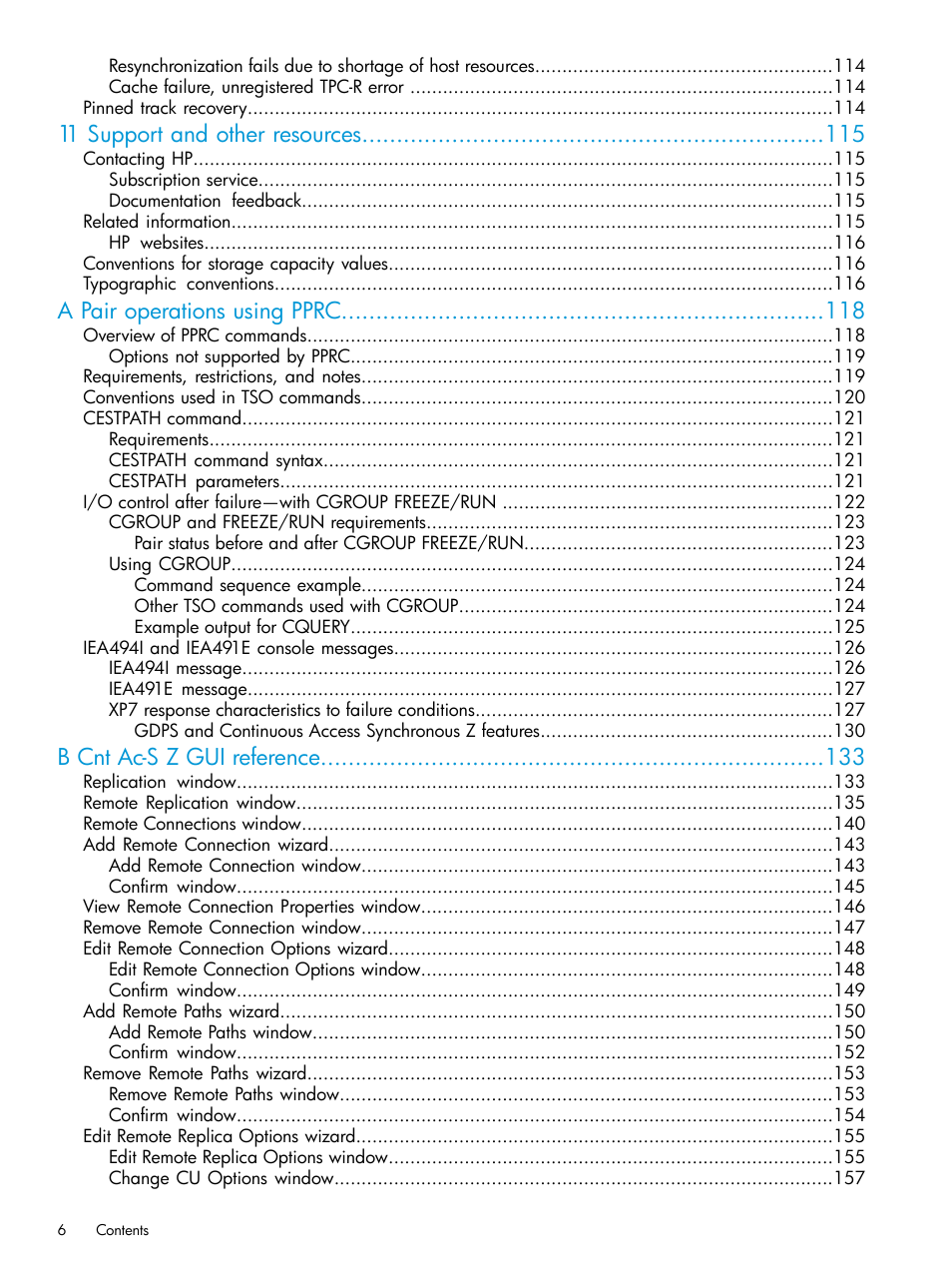 11 support and other resources, A pair operations using pprc, B cnt ac-s z gui reference | HP XP7 Storage User Manual | Page 6 / 195