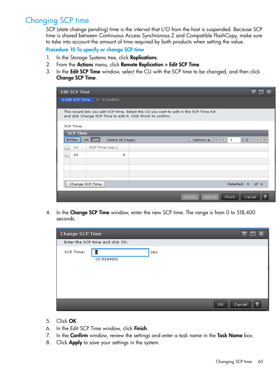 Changing scp time | HP XP7 Storage User Manual | Page 65 / 195