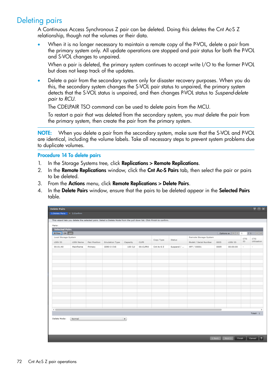 Deleting pairs | HP XP7 Storage User Manual | Page 72 / 195