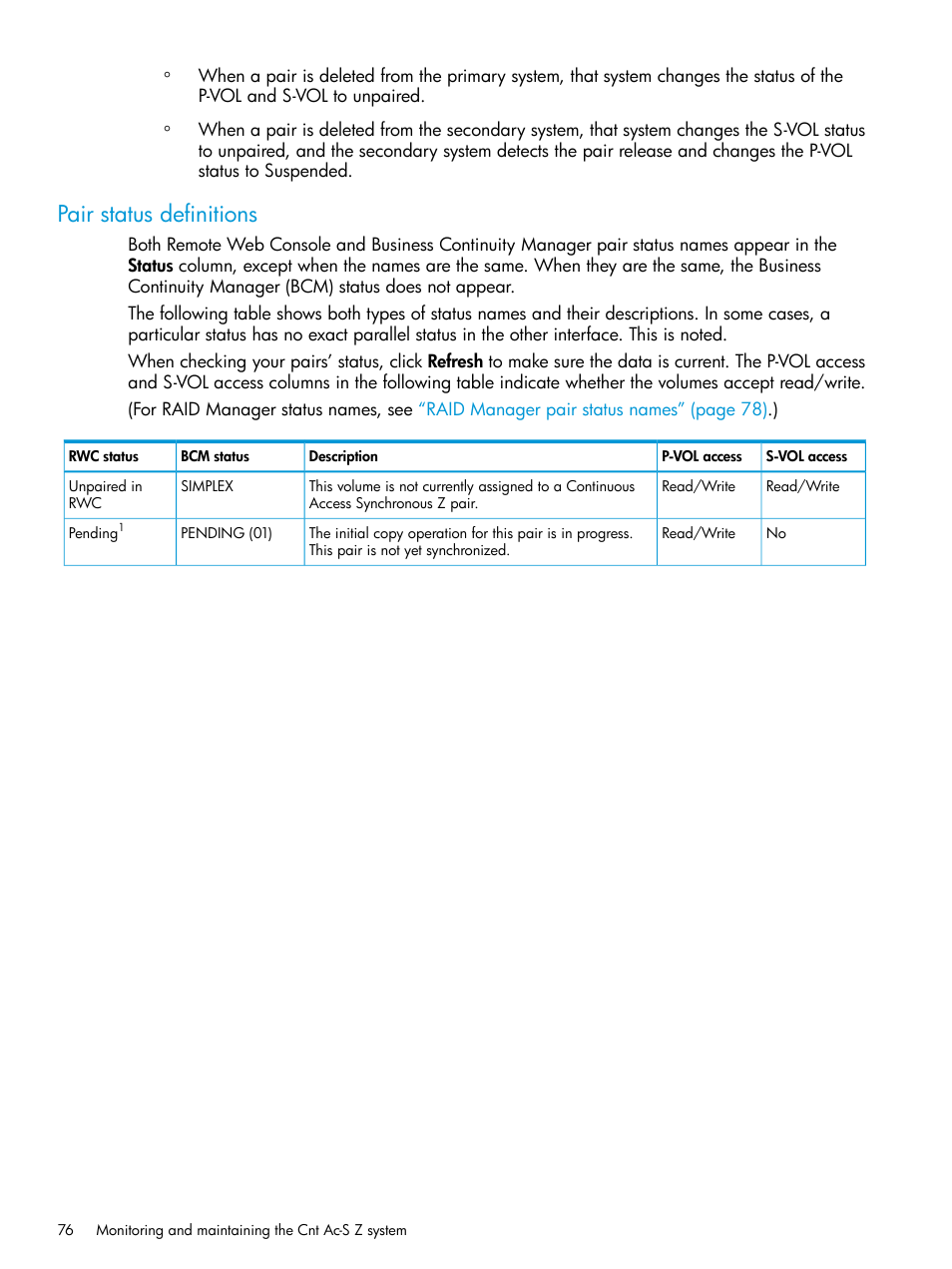 Pair status definitions | HP XP7 Storage User Manual | Page 76 / 195