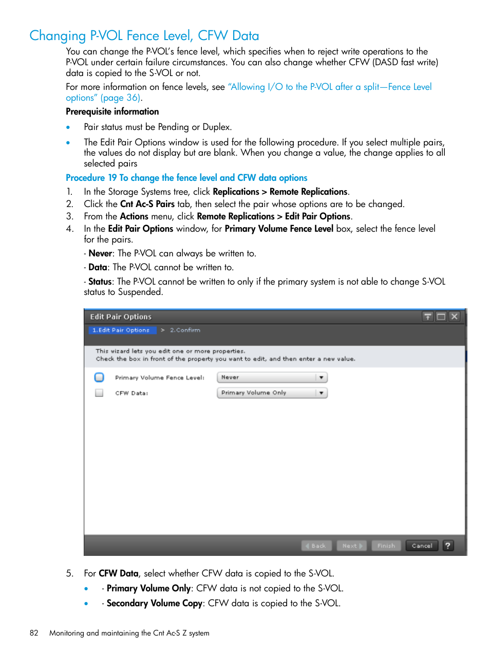 Changing p-vol fence level, cfw data | HP XP7 Storage User Manual | Page 82 / 195