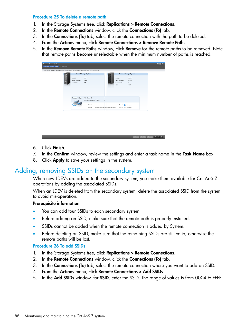 Adding, removing ssids on the secondary system | HP XP7 Storage User Manual | Page 88 / 195