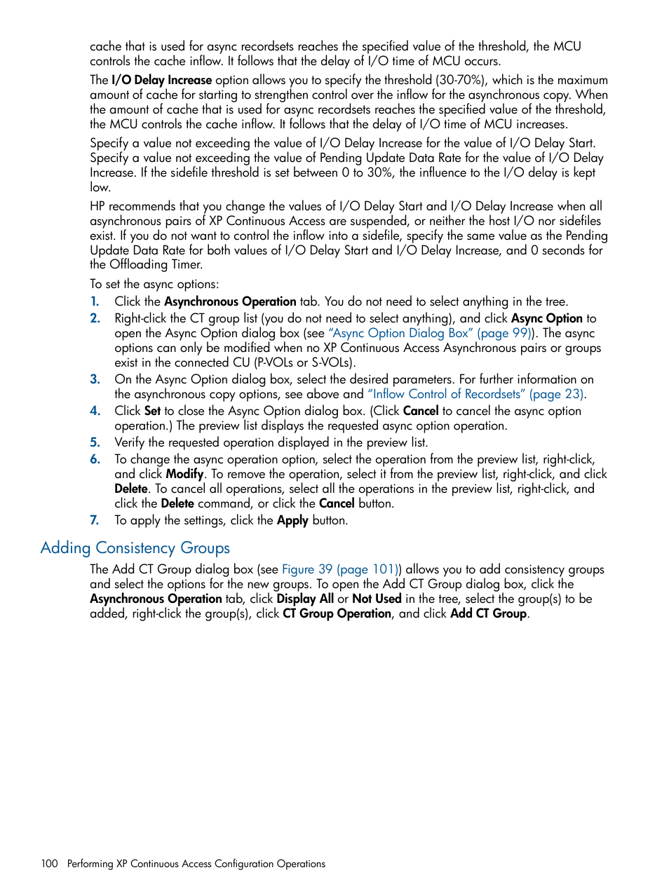 Adding consistency groups, Adding | HP StorageWorks XP Remote Web Console Software User Manual | Page 100 / 176