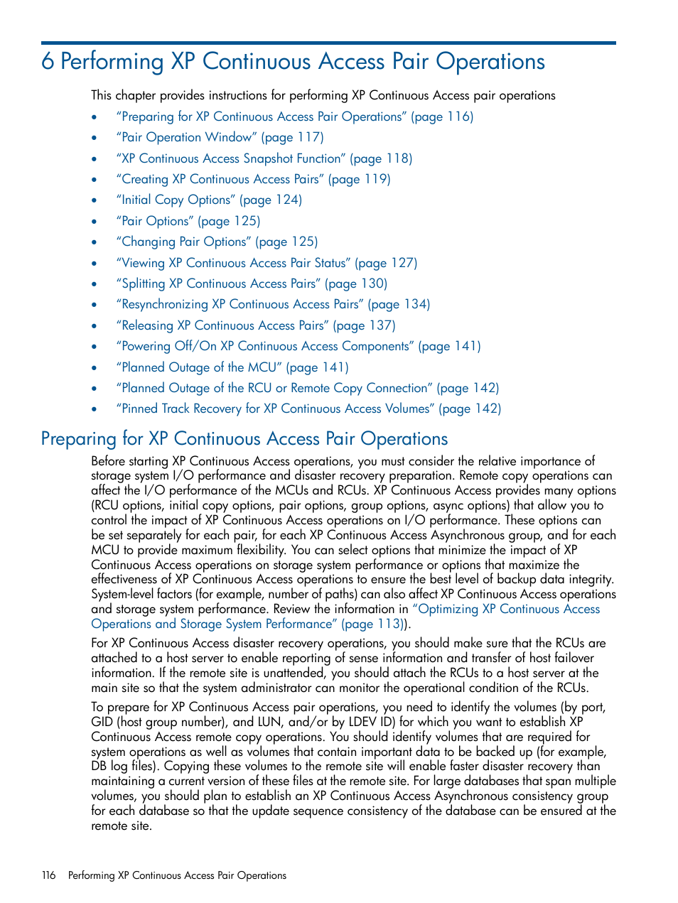 6 performing xp continuous access pair operations, Preparing for xp continuous access pair operations | HP StorageWorks XP Remote Web Console Software User Manual | Page 116 / 176