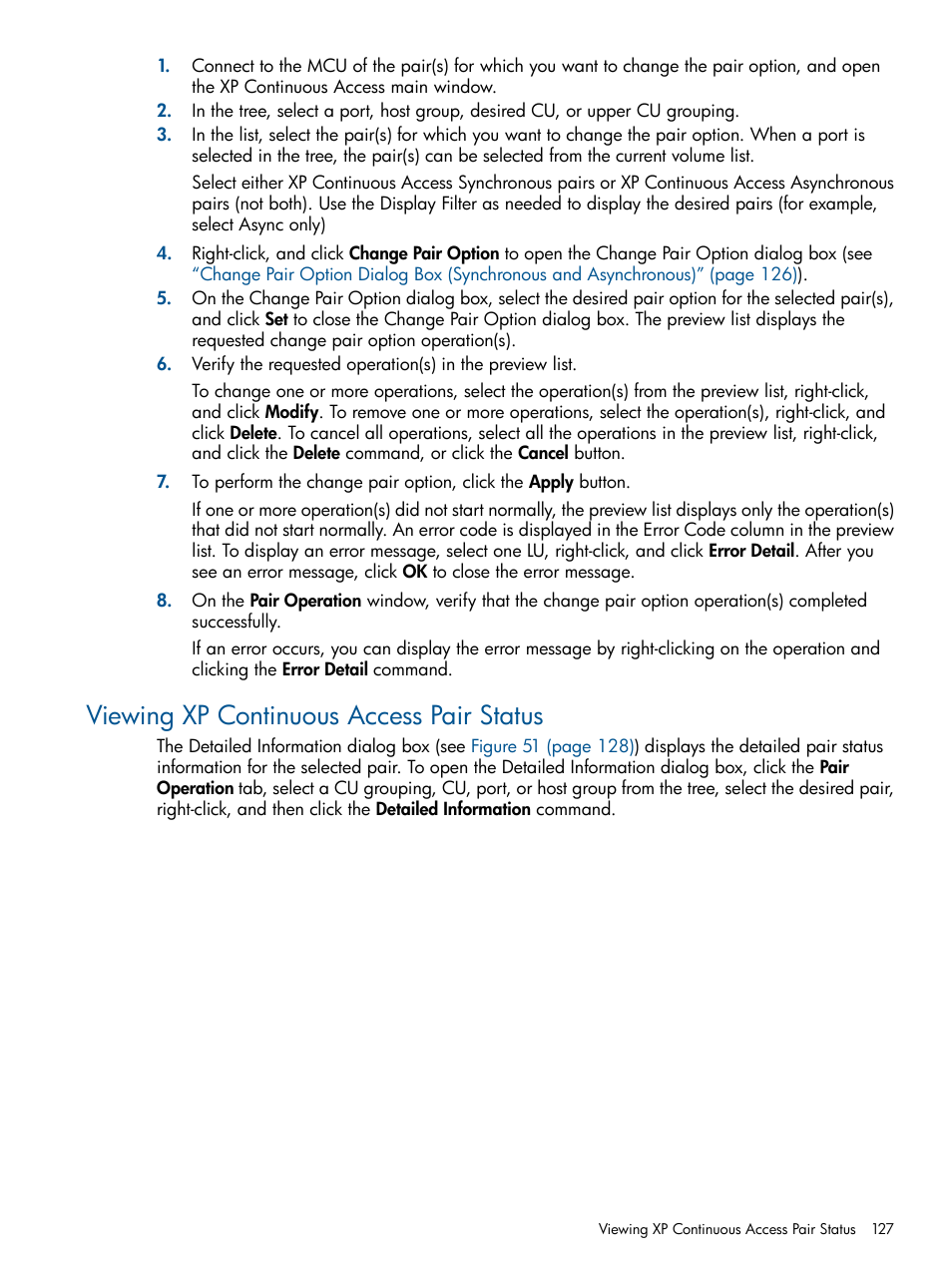 Viewing xp continuous access pair status | HP StorageWorks XP Remote Web Console Software User Manual | Page 127 / 176