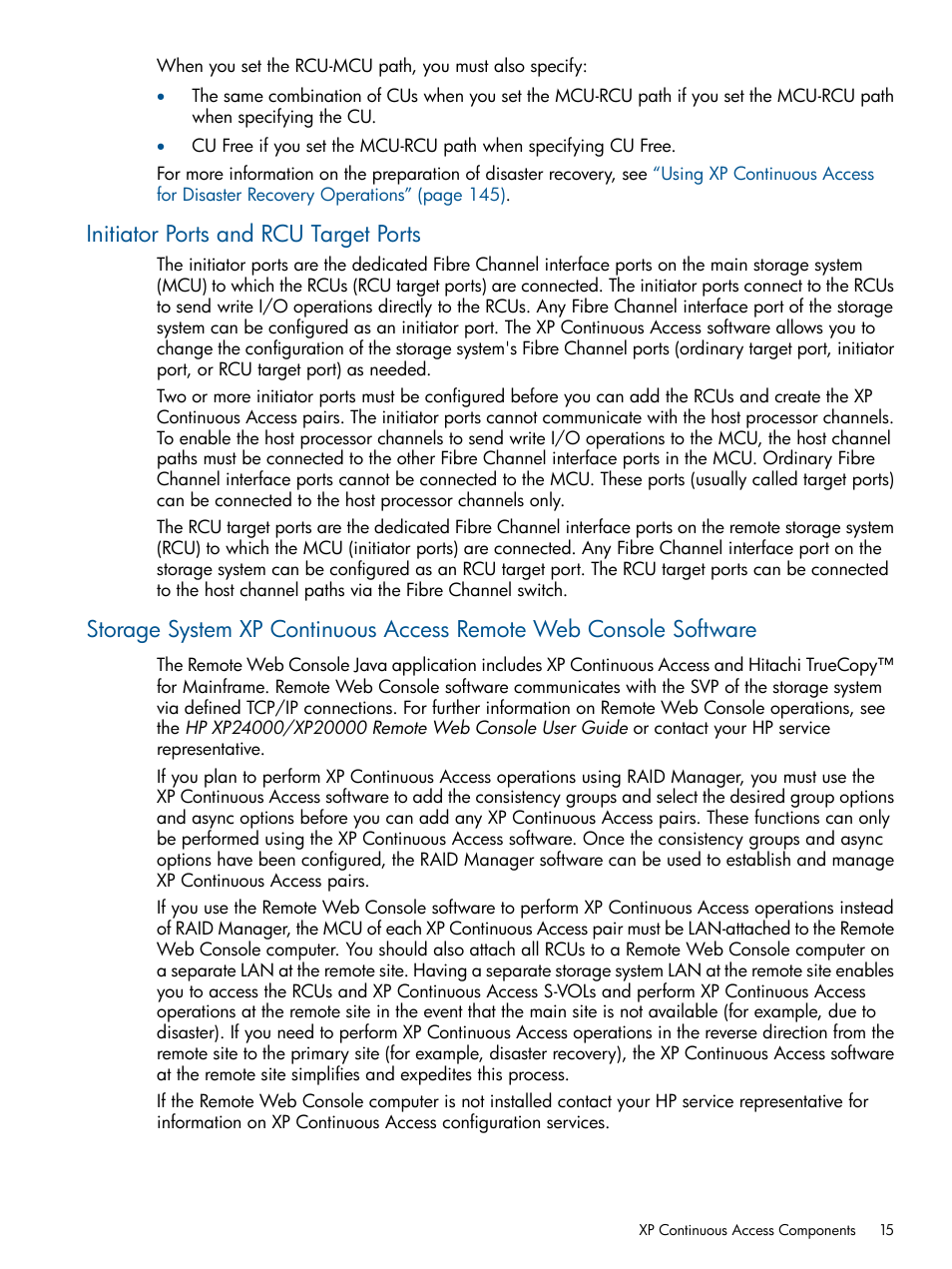 Initiator ports and rcu target ports | HP StorageWorks XP Remote Web Console Software User Manual | Page 15 / 176