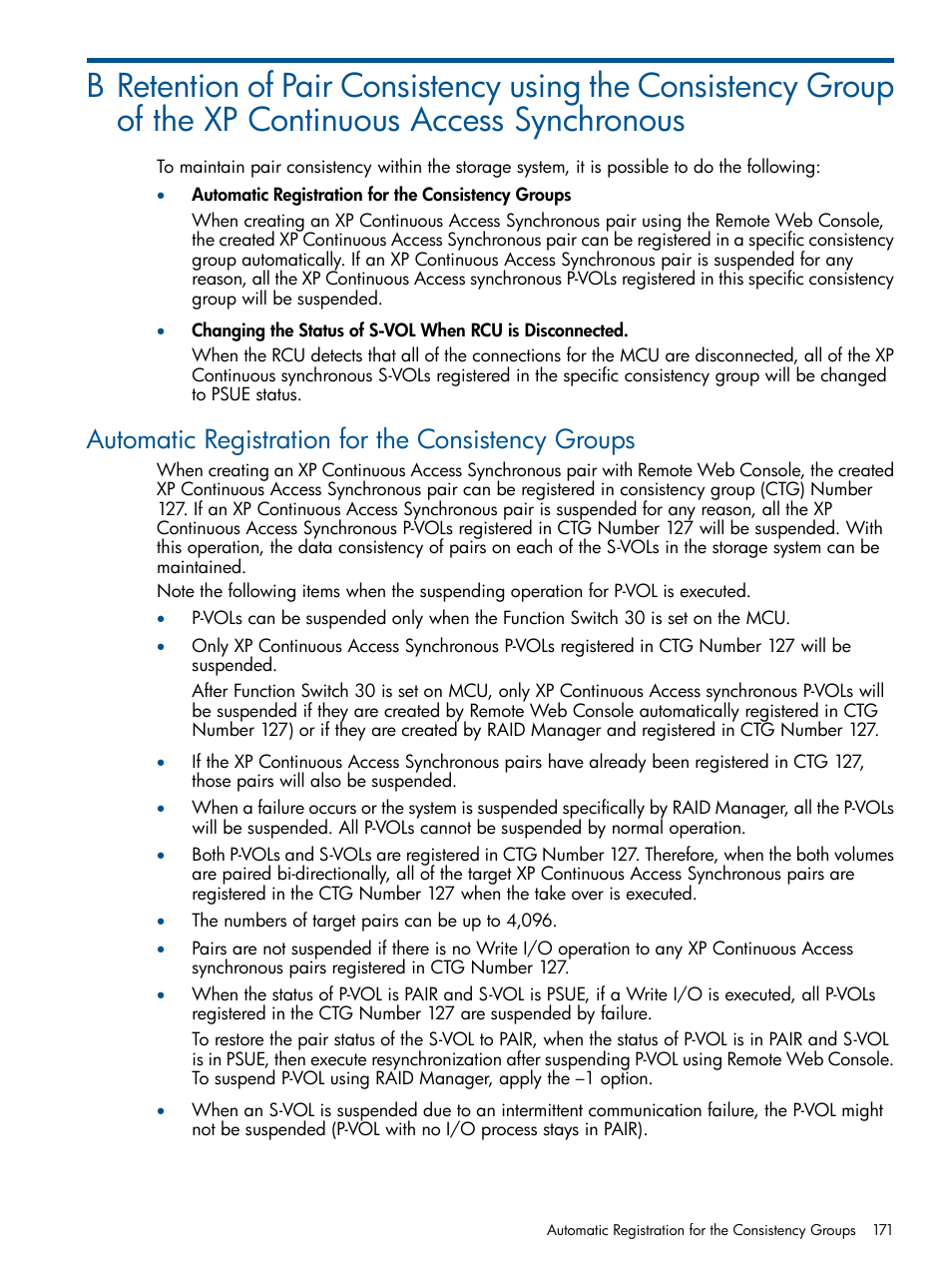 Automatic registration for the consistency groups | HP StorageWorks XP Remote Web Console Software User Manual | Page 171 / 176