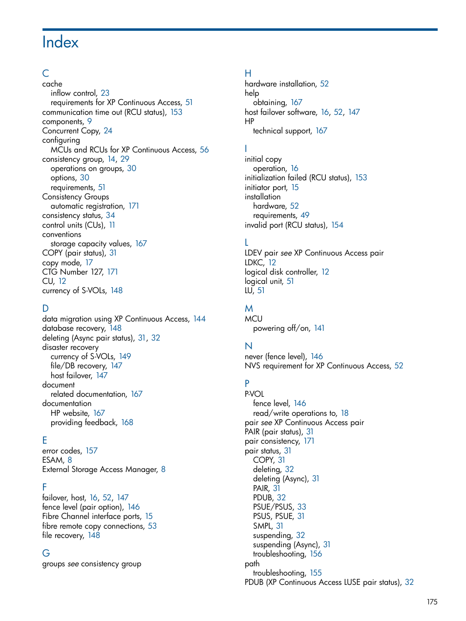 Index | HP StorageWorks XP Remote Web Console Software User Manual | Page 175 / 176