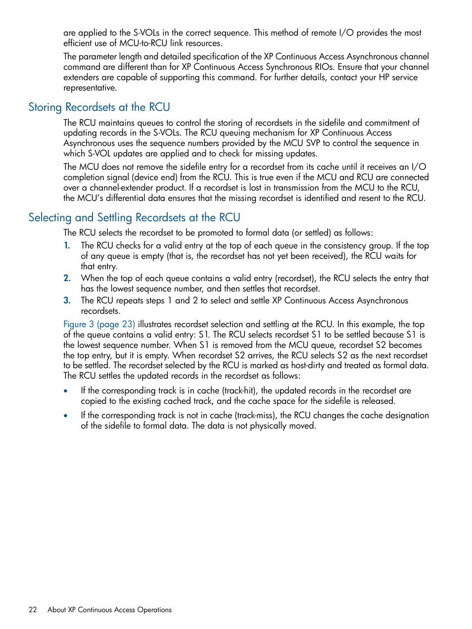 Storing recordsets at the rcu, Selecting and settling recordsets at the rcu | HP StorageWorks XP Remote Web Console Software User Manual | Page 22 / 176