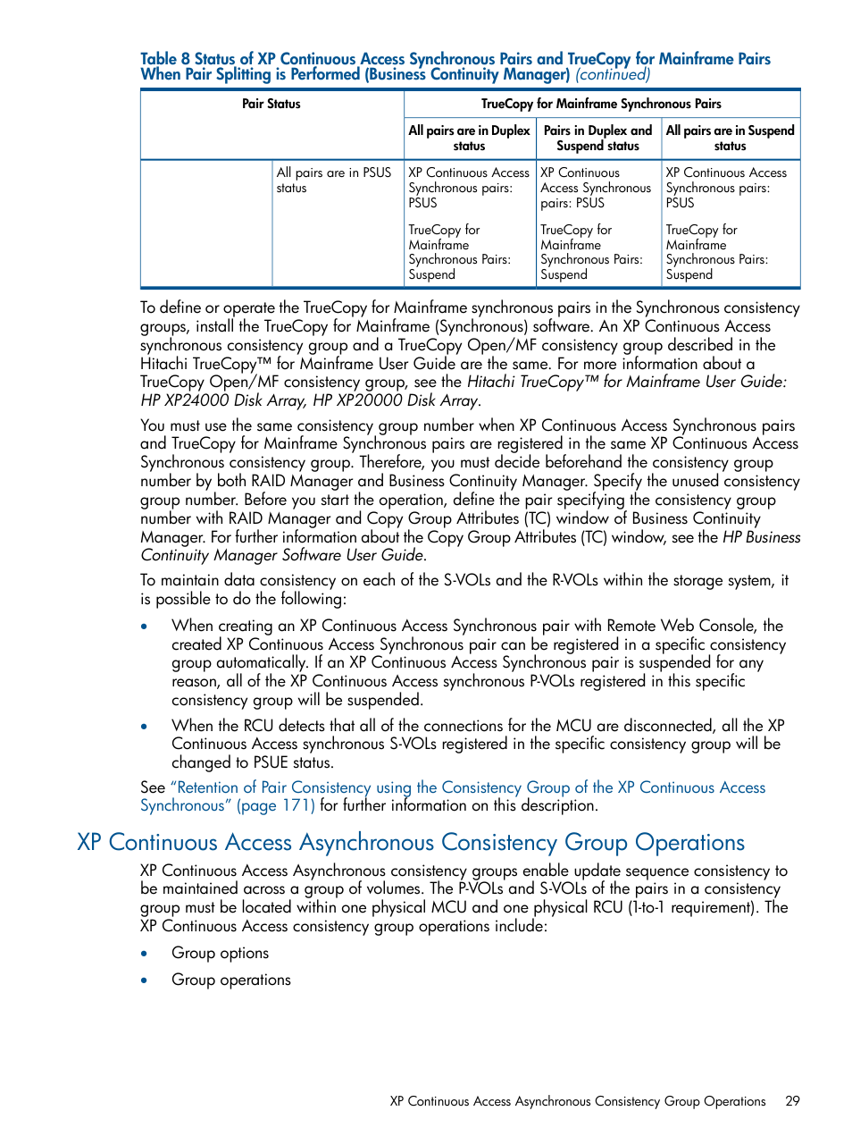 Xp continuous access asynchronous consistency | HP StorageWorks XP Remote Web Console Software User Manual | Page 29 / 176