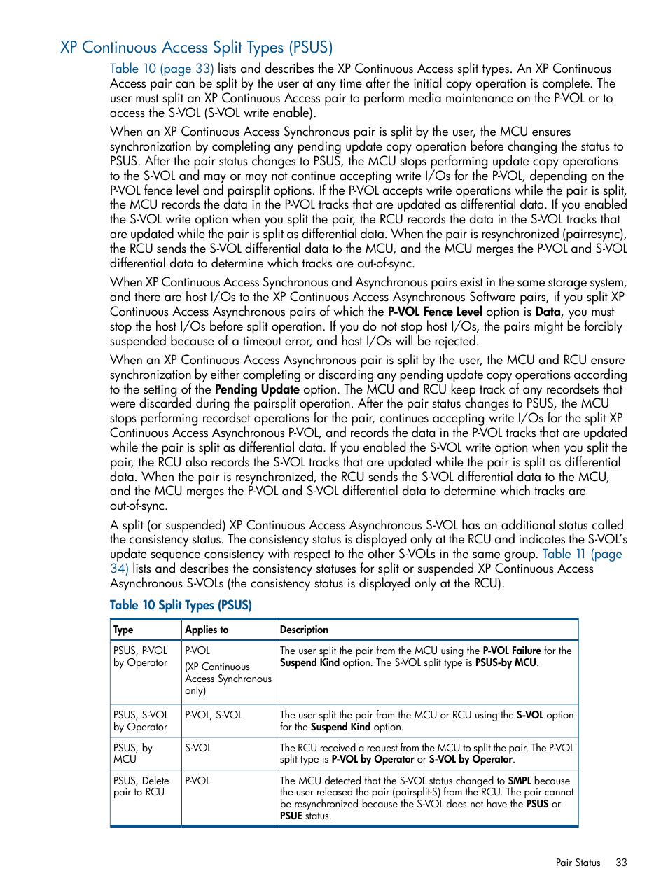 Xp continuous access split types (psus) | HP StorageWorks XP Remote Web Console Software User Manual | Page 33 / 176