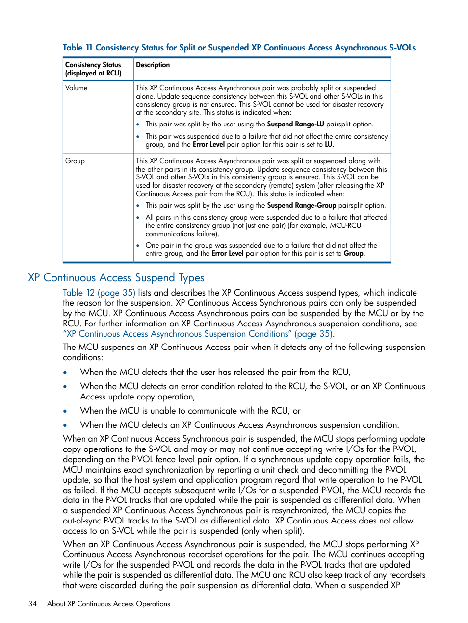 Xp continuous access suspend types | HP StorageWorks XP Remote Web Console Software User Manual | Page 34 / 176