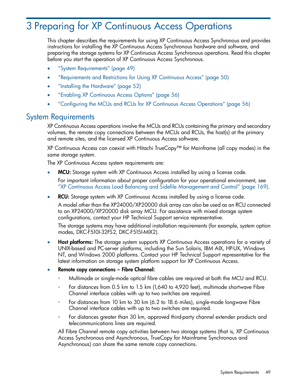 3 preparing for xp continuous access operations, System requirements | HP StorageWorks XP Remote Web Console Software User Manual | Page 49 / 176