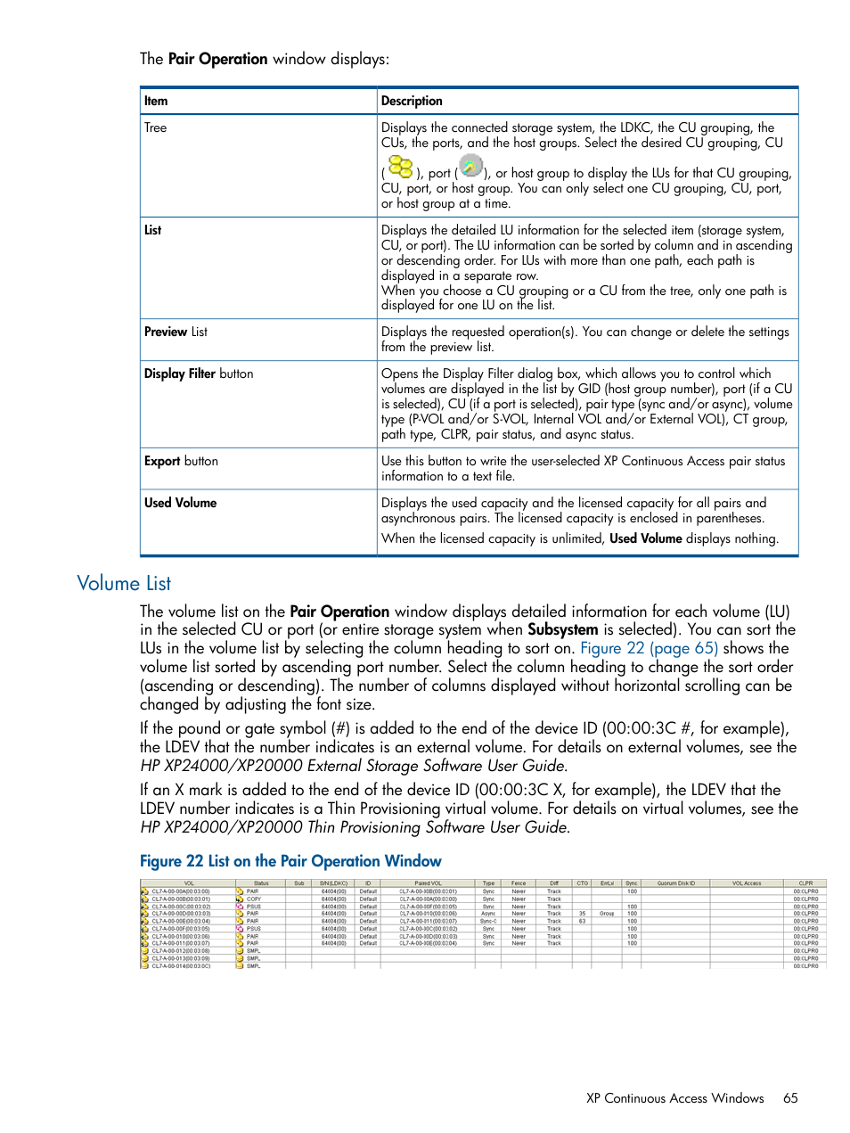 Volume list | HP StorageWorks XP Remote Web Console Software User Manual | Page 65 / 176