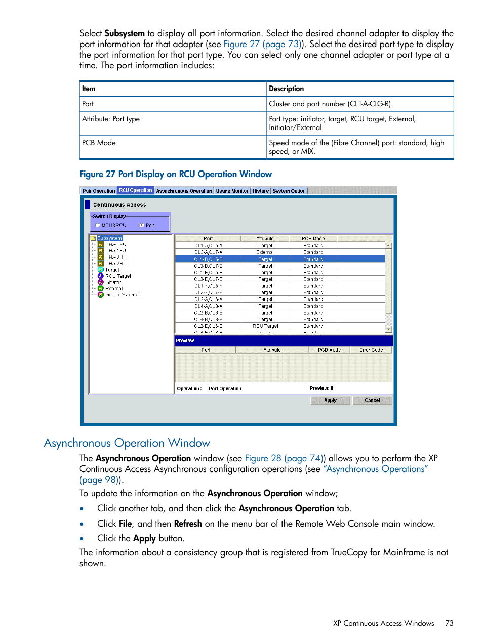 Asynchronous operation window, Asynchronous operation | HP StorageWorks XP Remote Web Console Software User Manual | Page 73 / 176