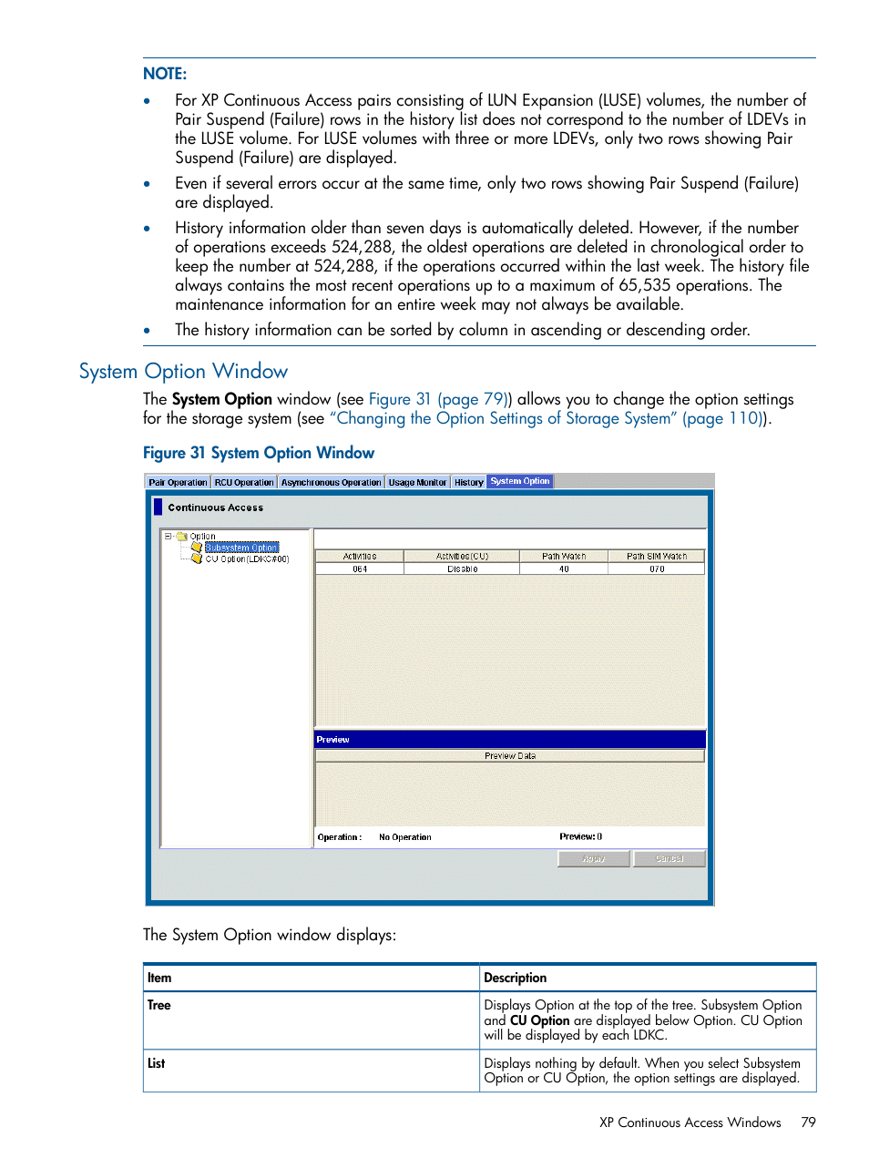 System option window, System | HP StorageWorks XP Remote Web Console Software User Manual | Page 79 / 176