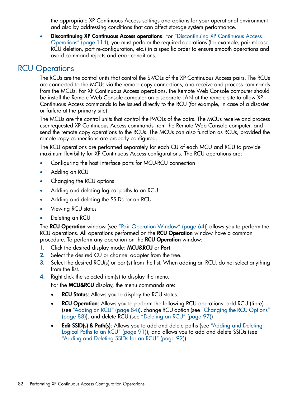 Rcu operations | HP StorageWorks XP Remote Web Console Software User Manual | Page 82 / 176