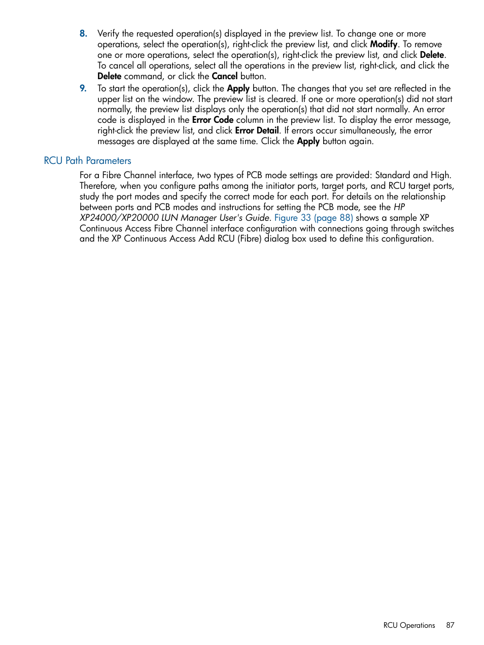 Rcu path parameters | HP StorageWorks XP Remote Web Console Software User Manual | Page 87 / 176