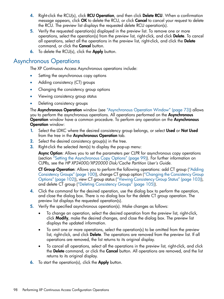 Asynchronous operations | HP StorageWorks XP Remote Web Console Software User Manual | Page 98 / 176