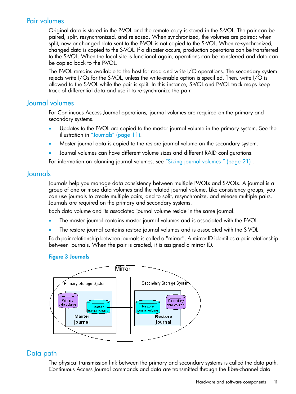 Pair volumes, Journal volumes, Journals | Data path, Pair volumes journal volumes journals data path | HP XP7 Storage User Manual | Page 11 / 186