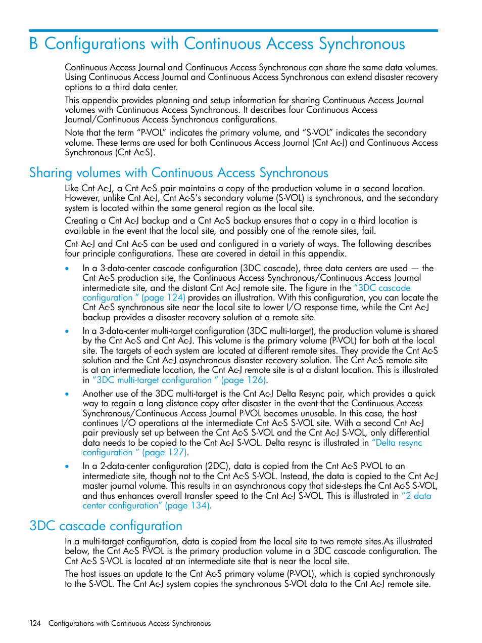 Sharing volumes with continuous access synchronous, 3dc cascade configuration, Configurations | HP XP7 Storage User Manual | Page 124 / 186