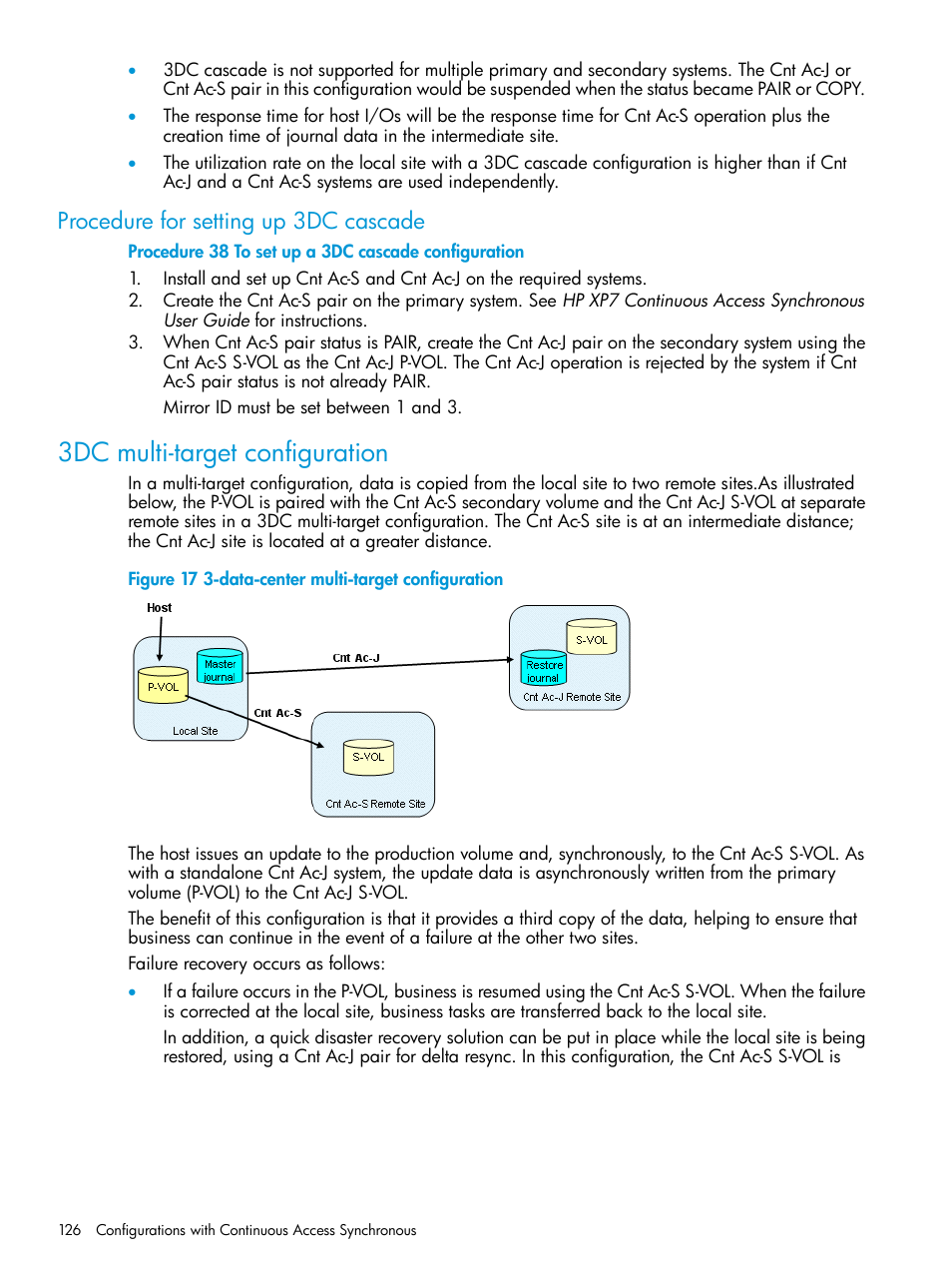 Procedure for setting up 3dc cascade, 3dc multi-target configuration | HP XP7 Storage User Manual | Page 126 / 186