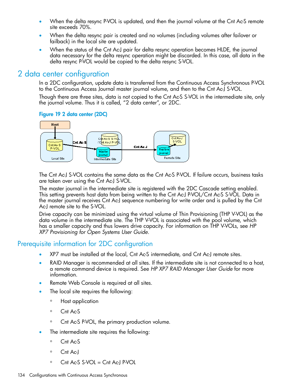 2 data center configuration, Prerequisite information for 2dc configuration, 2 data | HP XP7 Storage User Manual | Page 134 / 186