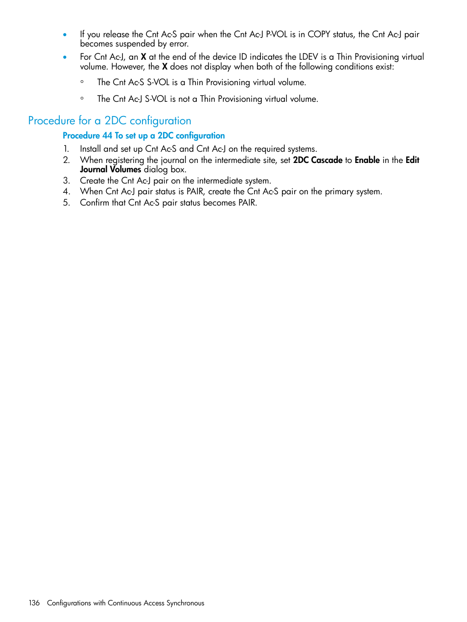 Procedure for a 2dc configuration | HP XP7 Storage User Manual | Page 136 / 186