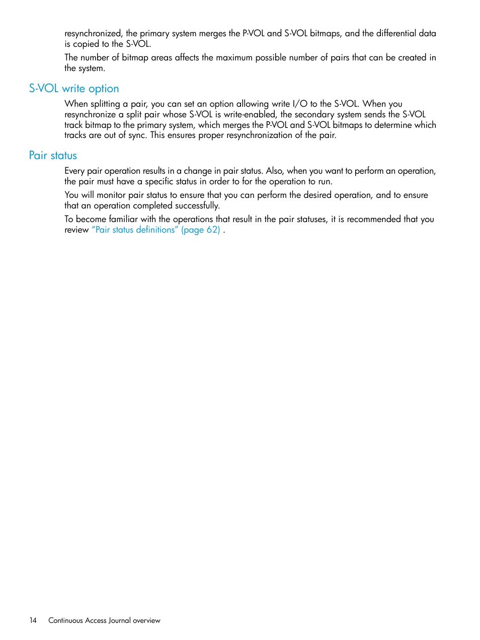 S-vol write option, Pair status, S-vol write option pair status | HP XP7 Storage User Manual | Page 14 / 186