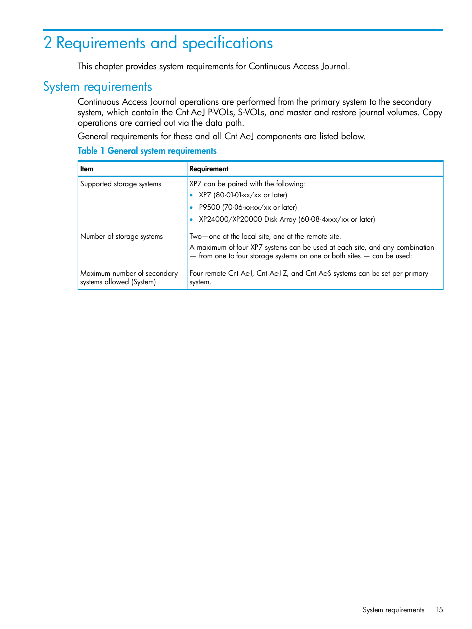 2 requirements and specifications, System requirements, System | HP XP7 Storage User Manual | Page 15 / 186