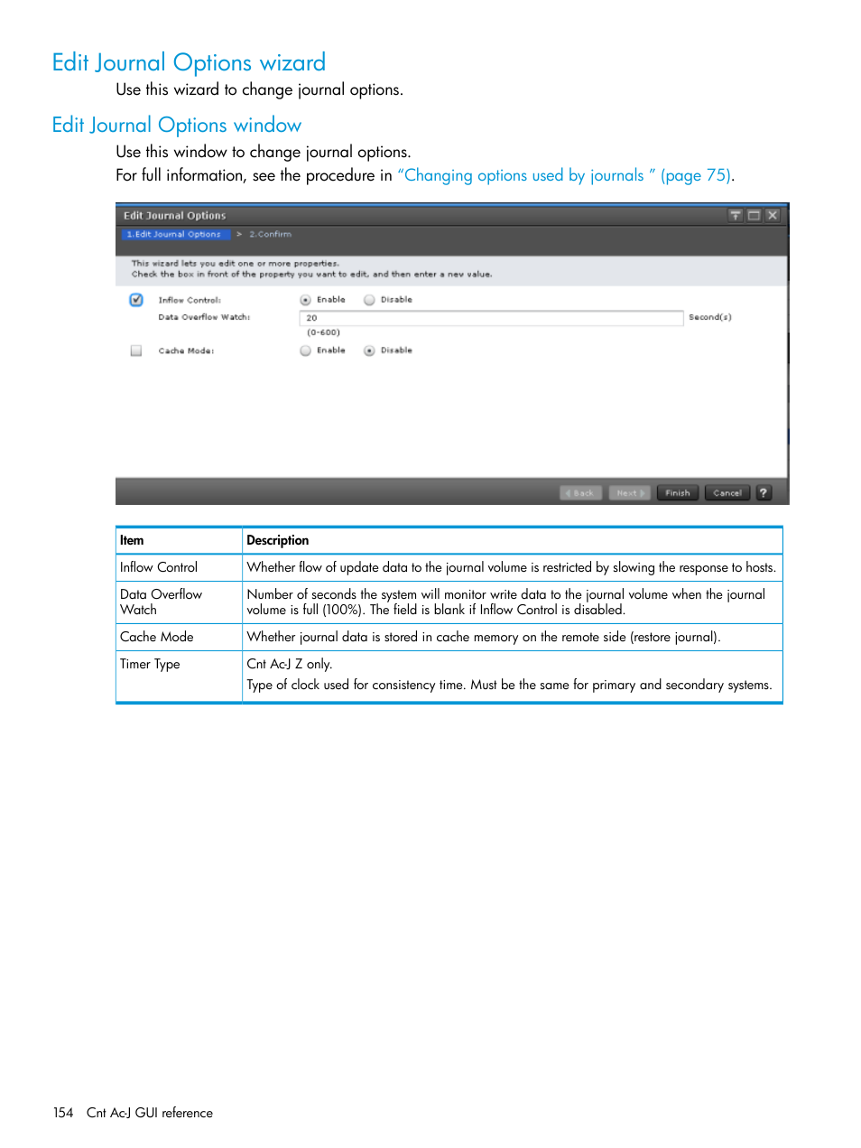 Edit journal options wizard, Edit journal options window | HP XP7 Storage User Manual | Page 154 / 186