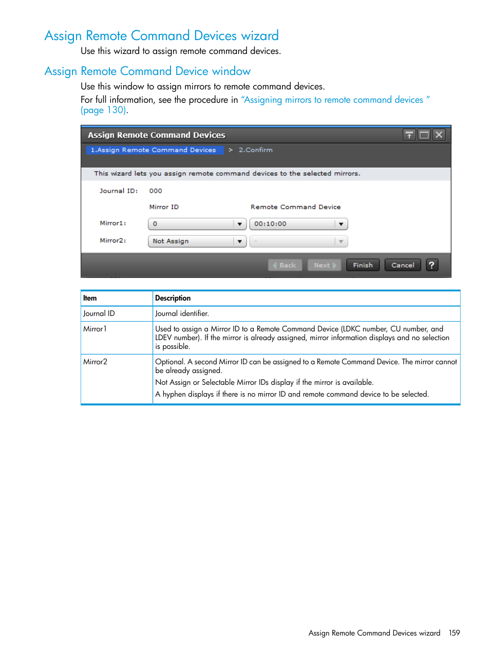 Assign remote command devices wizard, Assign remote command device window | HP XP7 Storage User Manual | Page 159 / 186