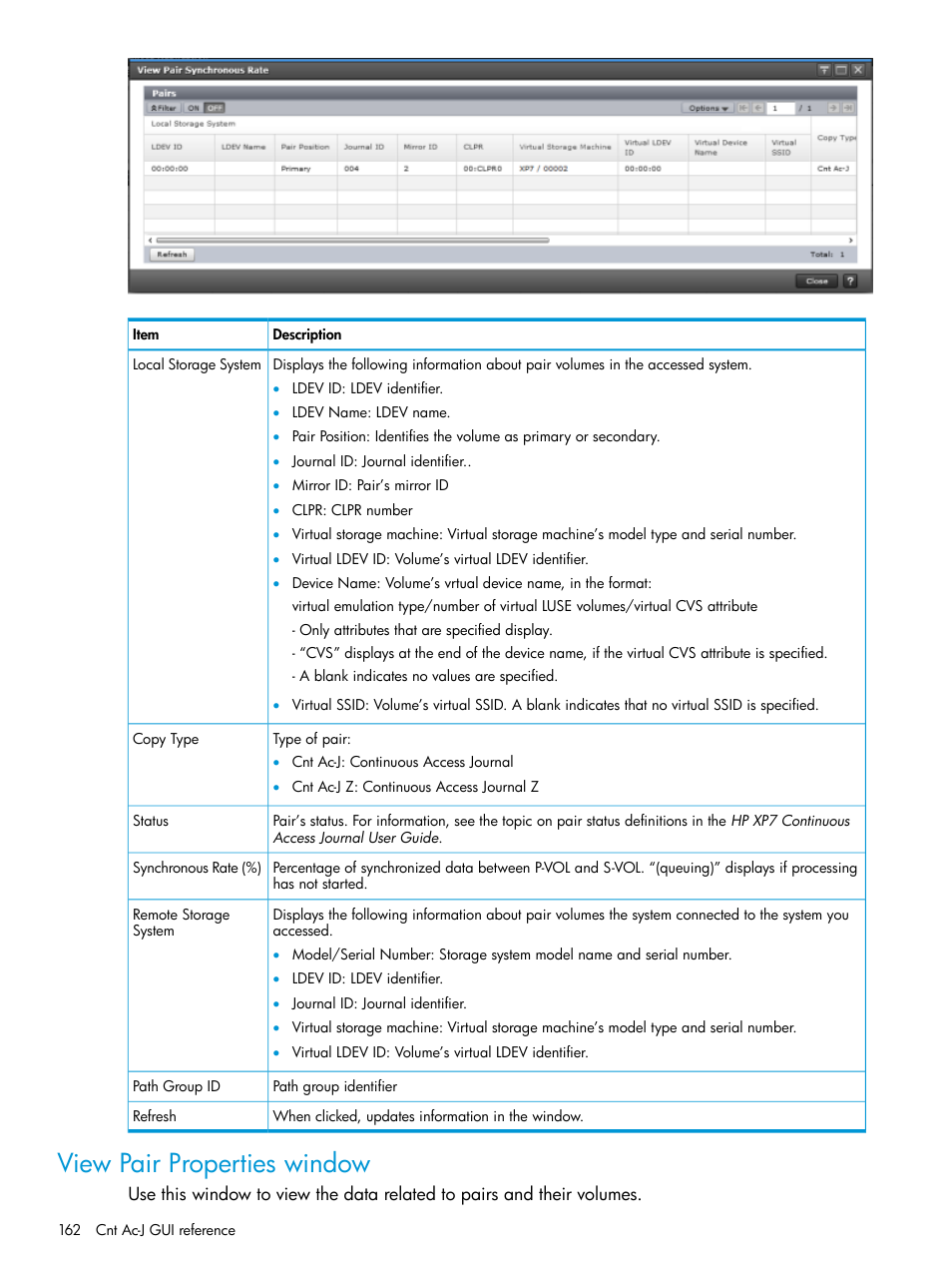 View pair properties window | HP XP7 Storage User Manual | Page 162 / 186