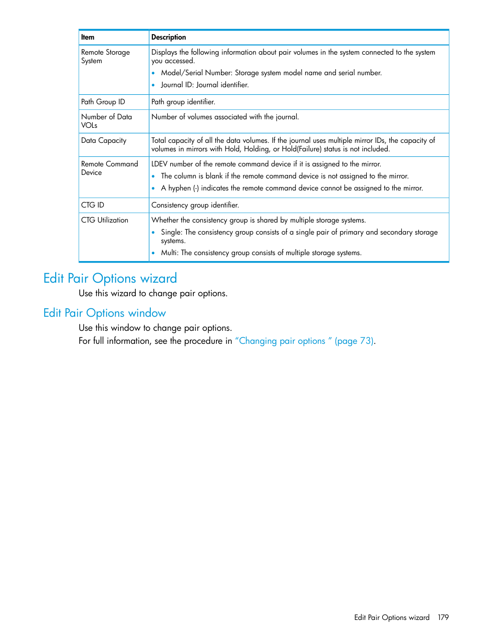 Edit pair options wizard, Edit pair options window | HP XP7 Storage User Manual | Page 179 / 186