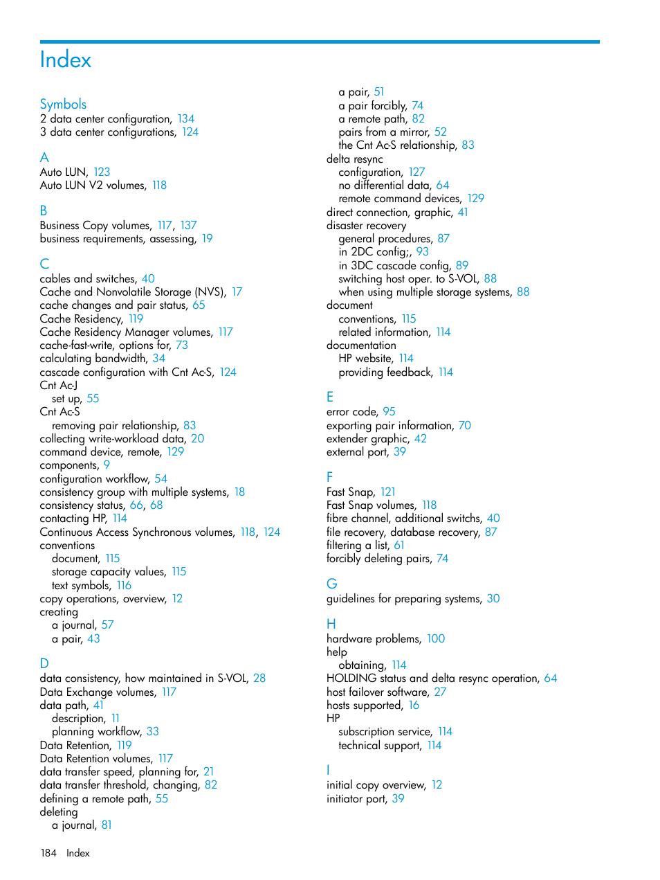 Index | HP XP7 Storage User Manual | Page 184 / 186